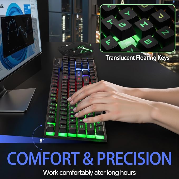 CHONCHOW USB Wireless Gaming Keyboard and Mouse Combo, RGB Backlit, 2.4GHz | LED Ergonomic Mechanical Feeling Keyboard, Rechargeable 2500mAh Battery, Anti-ghosting Keyboards 7D 3600DPI Mice for PC Gamer - Image 8