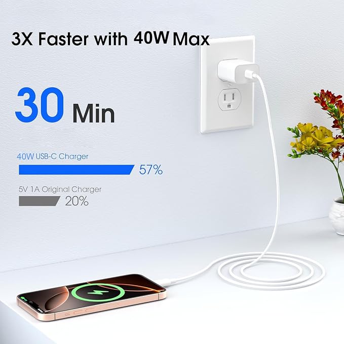 USB C Charger Block，2-Pack 40W Type C Chagrer Fast Charging with 4FT&6FT Fast Charging Cable Compatible with i Phone 17/17 Plus/17 Pro/17 Pro Max/16/16 Plus/16 Pro/16 Pro Max/15/15 Pro Max - Image 4