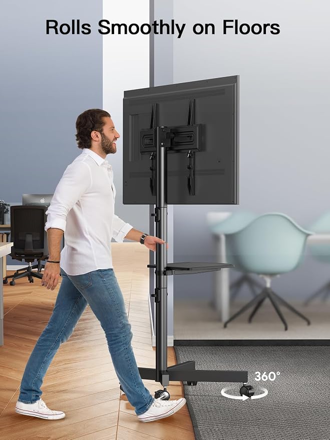 PERLESMITH Rolling TV Stand on Wheels for 23-65 Inch TVs,Tilt Mobile TV Cart Holds up to 99 lbs with Adjustable Height Shelf, Outdoor TV Stand for Bedroom Max VESA 400x400mm PSTVMC04 - Image 7