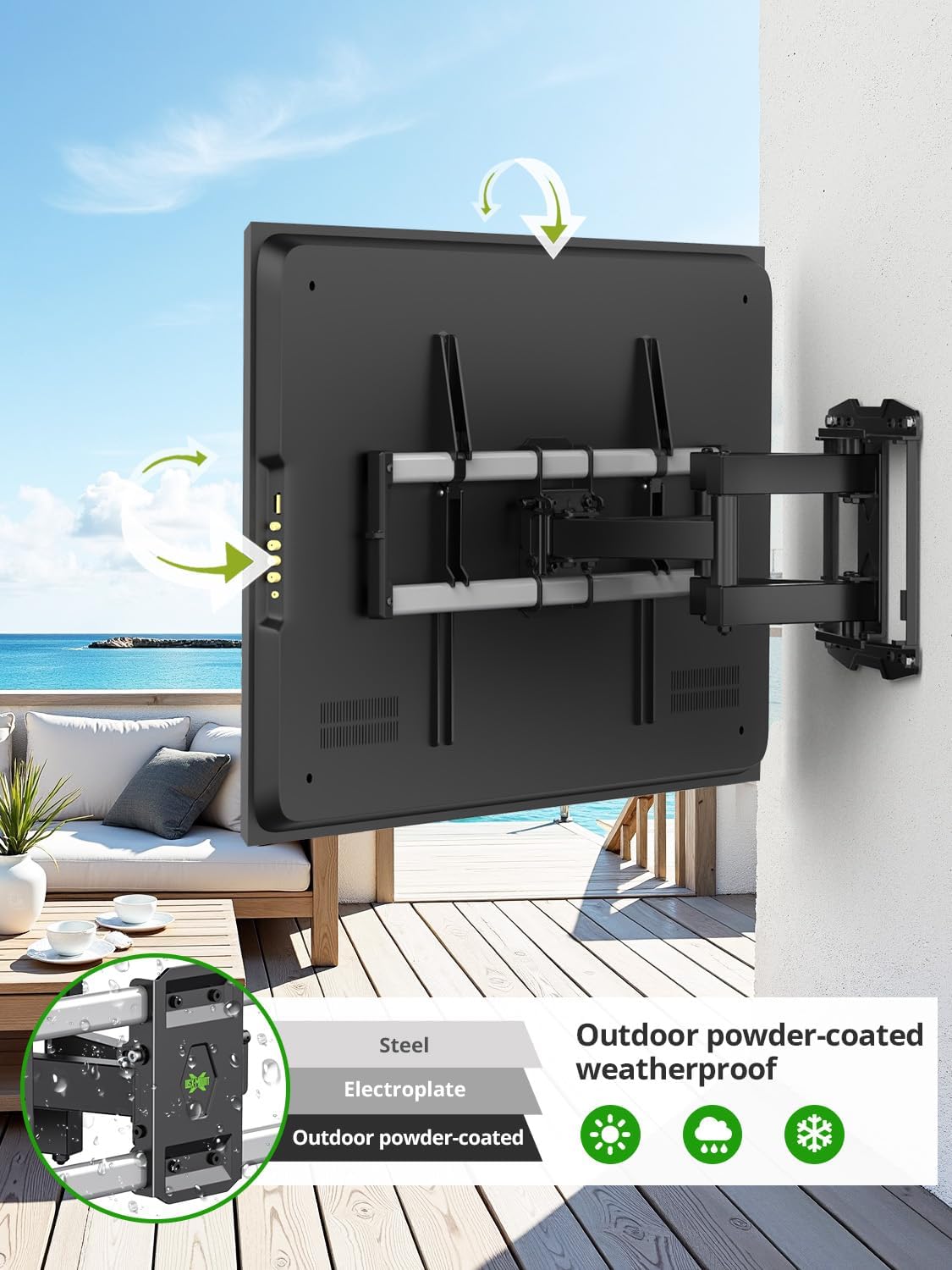 Outdoor TV Wall Mount for 47-90" TVS, Full Motion Weatherproof TV Bracket - Image 2