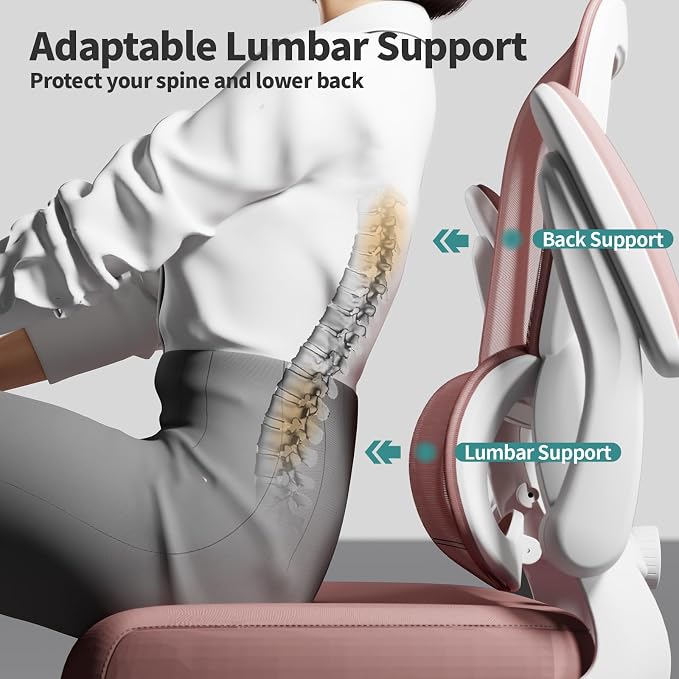 TRALT Office Chair - Ergonomic Desk Chair with Adjustable Lumbar Support, Mesh Computer Chair, Executive Chair for Home Office Comfortable Lumbar Support (1, Pink) - Image 6