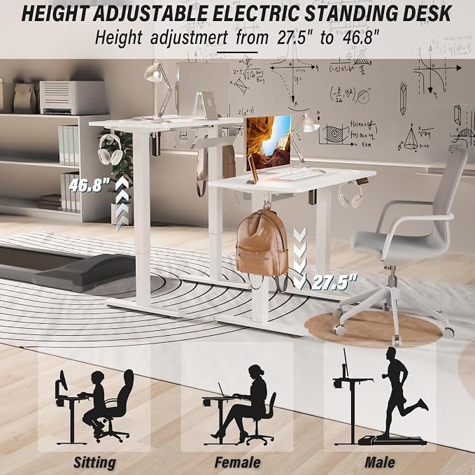 Kingant Standing Desk, 35x20 Inch Electric Height Adjustable Computer Desk | Ergonomic Small Sit Stand Desk Rising Desks for Home Office Stand Up Desk Computer Workstation with Cable Management - Image 6