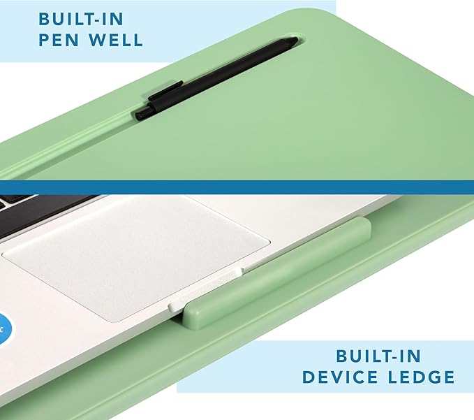 LAPGEAR The Original Lap Desk – Sage Green, Fits 17" Laptops | Microbead Cushion, Device Ledge, Built-In Pencil Tray, Carry Handle - Image 4