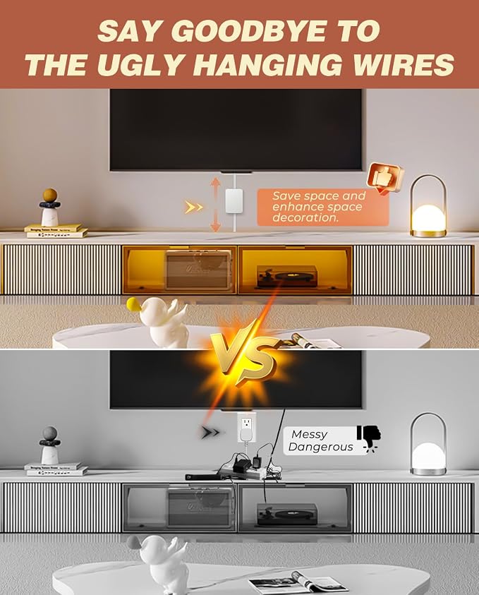 Saker Dual 8ft Flat Extension Cord Outlet Cover, 3 Outlets, White | Dual 8ft Flat Extension Cords, Universal Outlet Concealer Design, Keeps Cords Hidden & Organized, Ideal for Home, Kitchen - Image 6