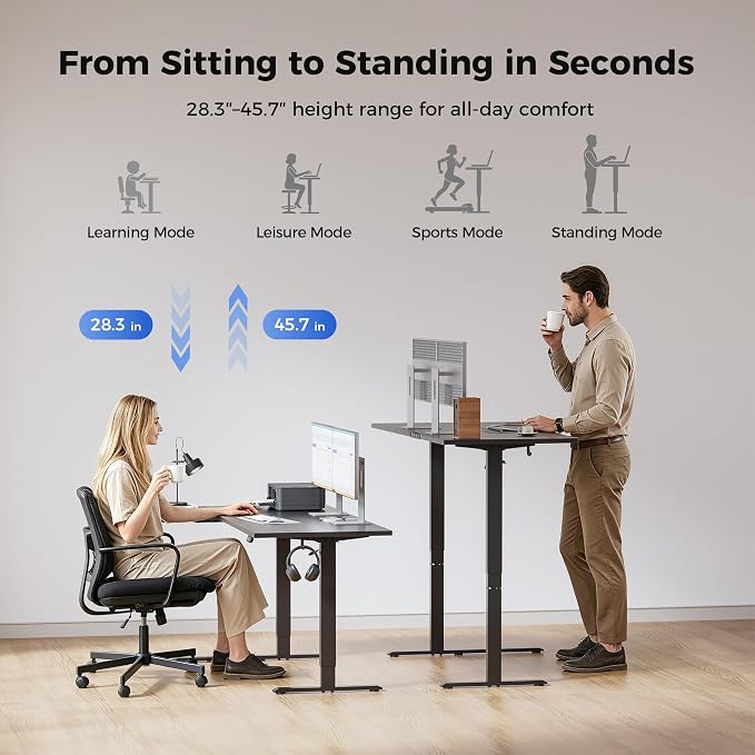Agilestic 55 * 28 Inch Reversible L Shaped Electric Standing Desk, Black | Reversible left-right installation, L-shape Workspace, Sturdy Steel Frame, Memory Presets, Hooks, 176 lbs, Easy Assembly - Image 5