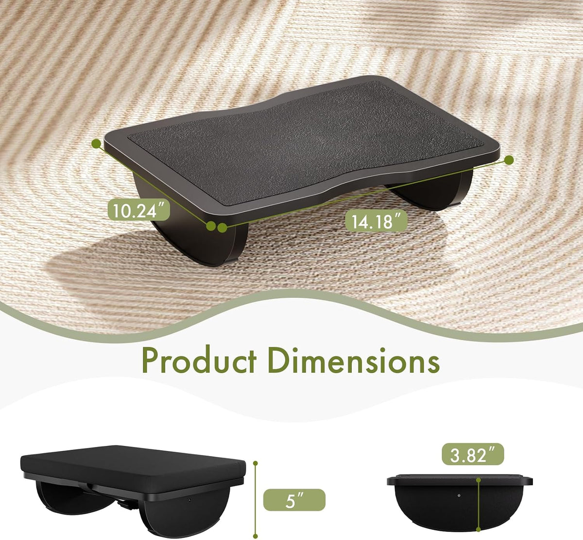 Ergonomic Wooden Foot Rest for Under Desk at Work (Black) - Image 5