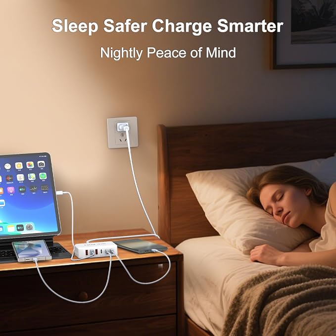 130W USB C Charger Block GaN 6 Port Fast USB C Charging Station for iPhone | Power Strip Adapter Plug for iPhone17 16 15 14 13 12 Pro Max/iPad/ iPad mini/Pro Galaxy S26/S25/S24/S23 5ft Power Cord- White - Image 6