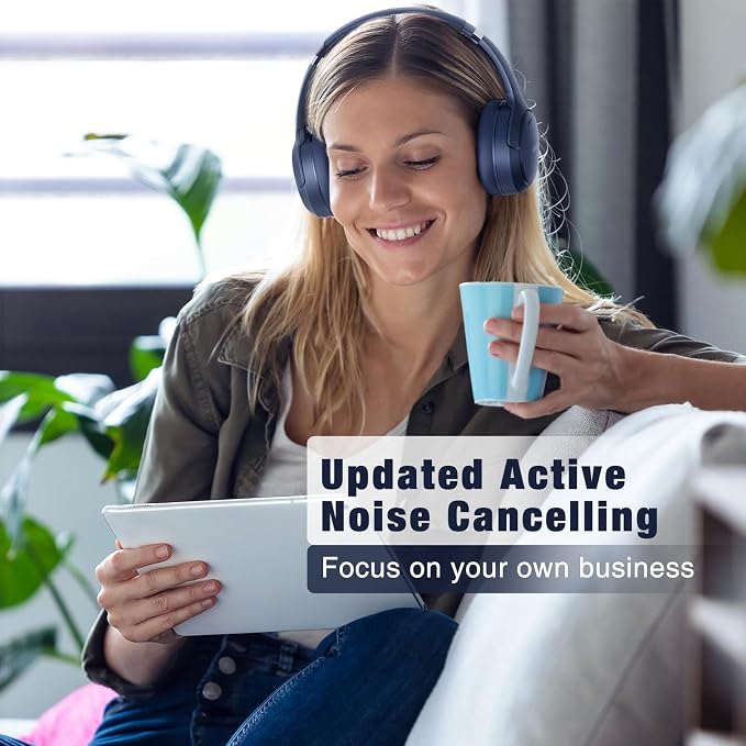 RUNOLIM Hybrid Active Noise Cancelling Headphones, 100H Playtime, Built-in Microphone, Bluetooth Wireless Over Ear Foldable Headphones with HiFi Audio, Home Travel Office - Image 2