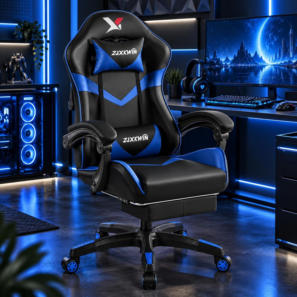 Ergonomic Gaming Chair for Adults, 21" Wide Memory Foam Seat & Footrest - Image 2