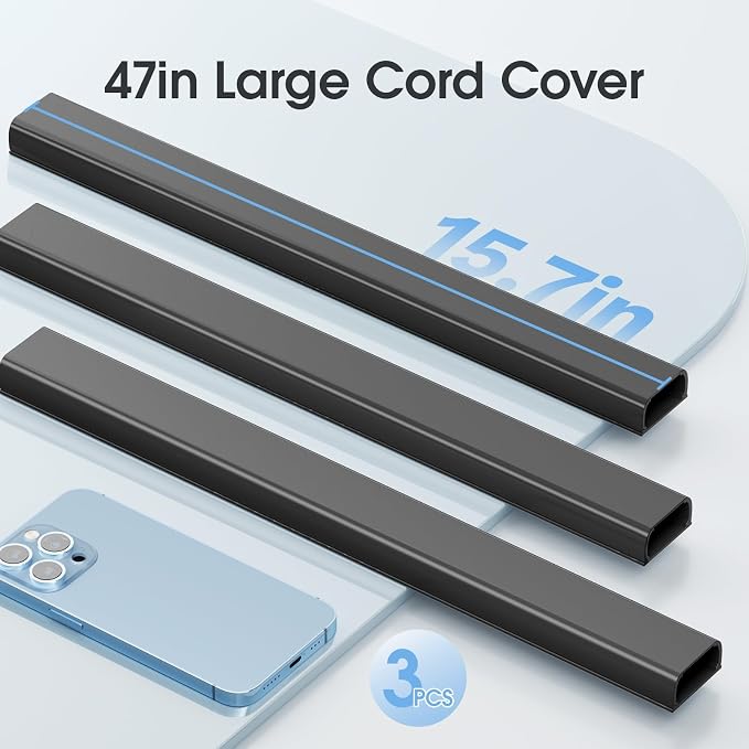 Large Cord Hider - 47in Wire Hiders for TV on Wall, Paintable Cable Hider, X-Large Cable Management Kit, Cord Hiding for Wall, W1.6in H0.8in, Black - Image 3