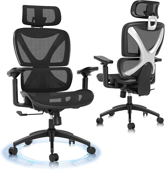 Ergonomic Office Chair, Big and Tall Mesh Chair with Lumbar Support, 3D armrest - 215° Rotation, Adjustable Headrest & Soft Seat, Durable Computer Chair 350LBS for Work Gaming by GABRYLLY