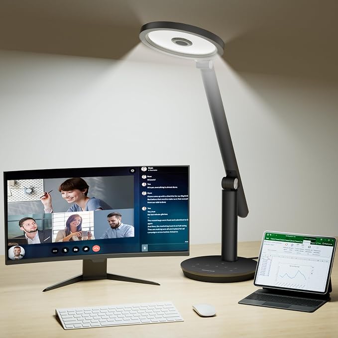 Honeywell H6 Desk Lamp for Home Office, Dimmable Reading Table Light, Black | Sunturalux CRI≥97, RG0 Low Blue Light, Flicker-Free, 800LM Dimmable with Timer for Webcam, Study, Office & Bedroom by HoneywellAirComfort