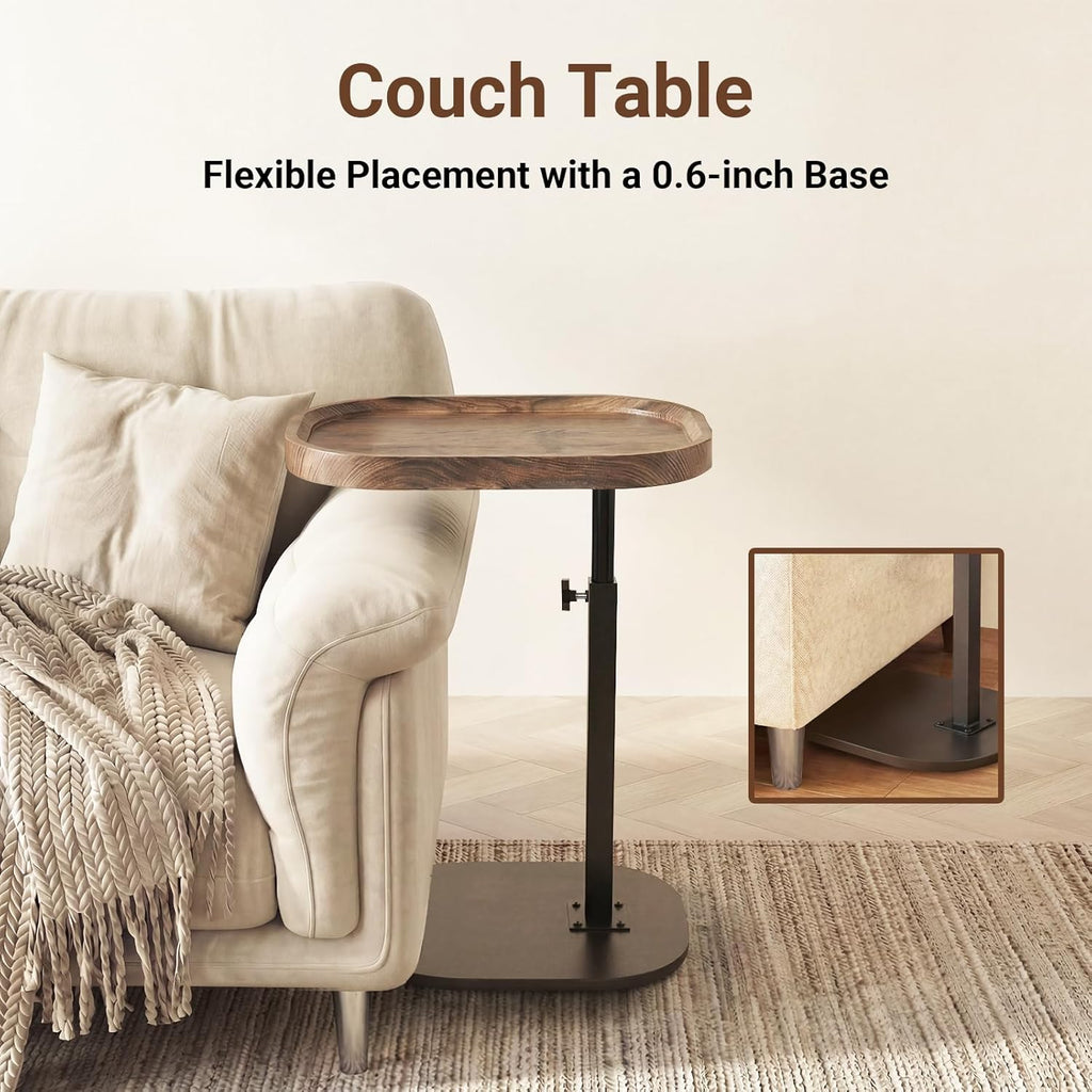 Adjustable Height TV Dinner Tray Table for Eating, 360°Swivel Small C Shaped End Side Table for Living Room, Bedroom,Hospital, Couch Armrest Table that Slide Under Sofa, Bed, Desk - Image 5