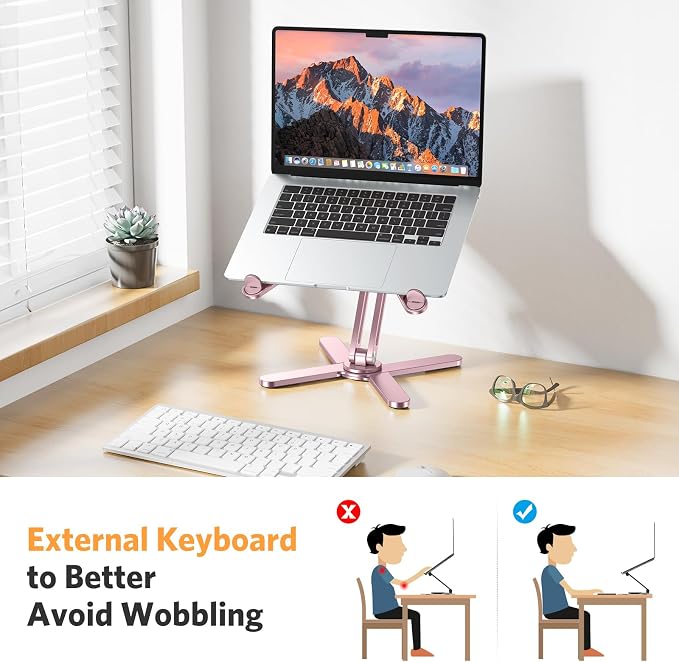OMOTON LA10 360° Rotating Laptop Stand Riser Foldable for Desk, Pink | Aluminium Aolly, Adjustable Height Angles, Collaborative Work, Easy Storage, Fits Laptops up to 17", for MacBook Pro/Air HP - Image 4