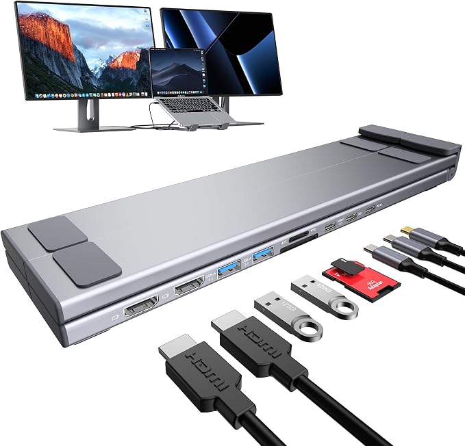 USB C Docking Station Dual Monitor, 9 in 1 Laptop Stand with 2 HDMI | Laptop Dock Stand with 4K@60Hz HDMI, 2*USB 3.0, 100W PD, USB-C 3.0, SD&TF Universal Dock Station for Acer/Dell XPS/HP/Mac by Mukiya