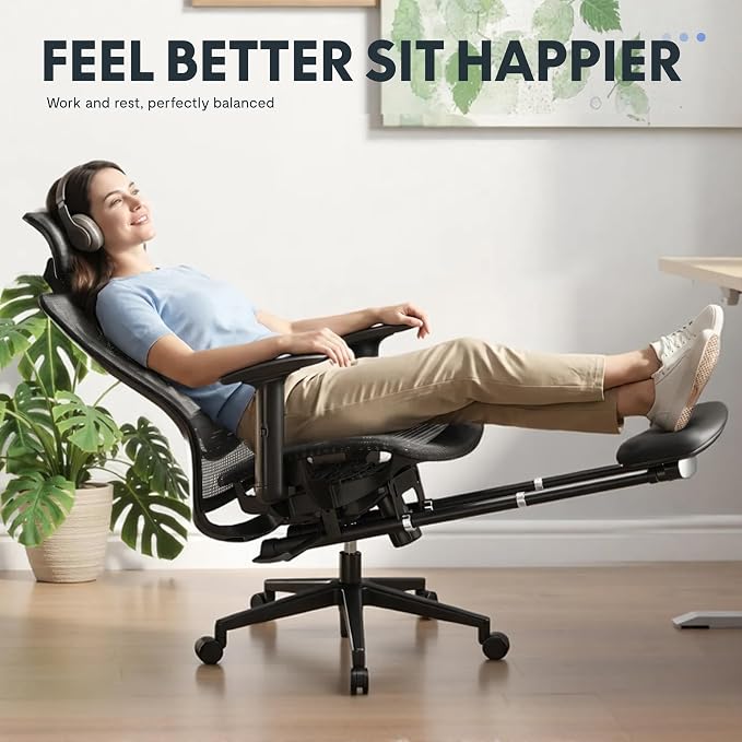 FLEXISPOT OC3 Air-F Ergonomic Office Chair with Footrest, Mesh Back Computer Chair, Home Office Desk Chairs, with Adjustable Lumbar Support/2D Headrest/Reliable Base, Black - Image 4
