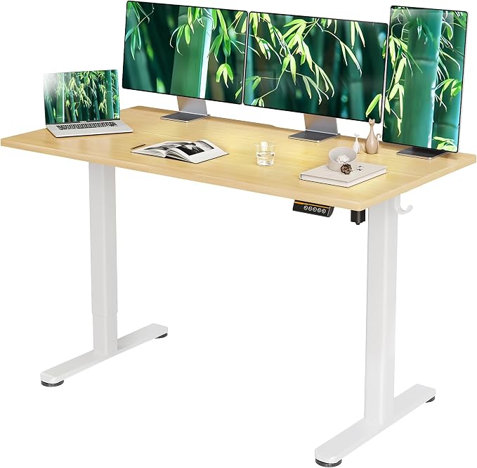 Claiks Electric Height Adjustable Standing Desk, 55x24 Inch, Bamboo | Smooth Height Adjustment, 3 Memory Presets, Cable Management Hub&Hook, Stable Steel Frame, 176lbs Capacity, Easy Assembly by CLAIKS