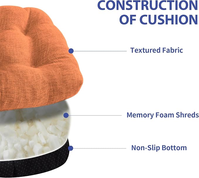 IPYNBAP Chair Cushions Set of 4, 15.5" x 15.5" x 4" Outdoor & Indoor Seat Cushions with Ties, Non Slip, Memory Foam Chair Pads for Dining, Kitchen, Office, Patio Furnitures, Orange - Image 3