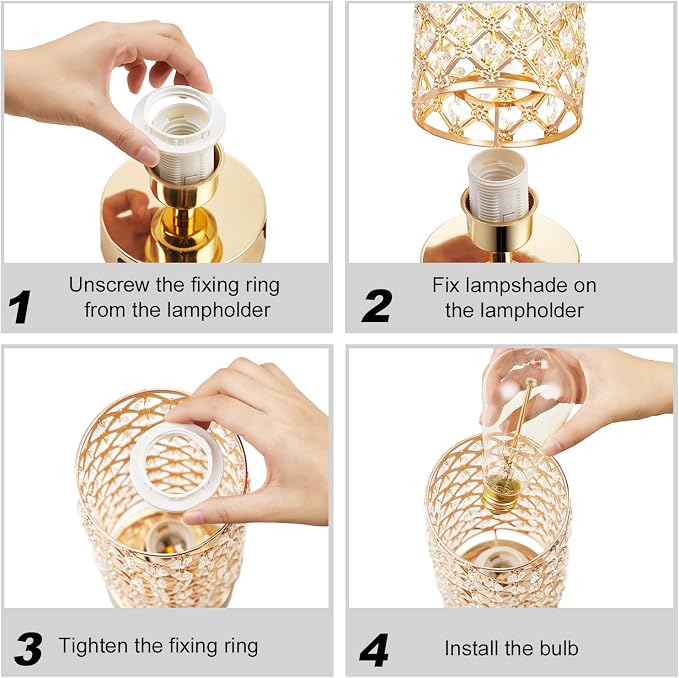 Crystal Table Lamp, 3 Way Dimmable Touch Lamps for Night Stands, Gold | Gold Crystal Touch Lamp for Bedroom with USB-C/A, Bulb included - Image 9