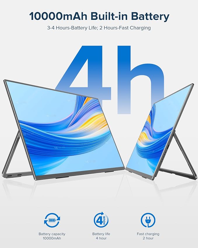EVICIV Wireless Portable Monitor with 10000mAh Battery, 24" 100Hz (3-4H) | Support AirPlay, Miracast, 145% sRGB QLED, USB-C & HDMI, Sleeve & VESA, Large Second Screen for Laptop, Game Consoles - Image 5