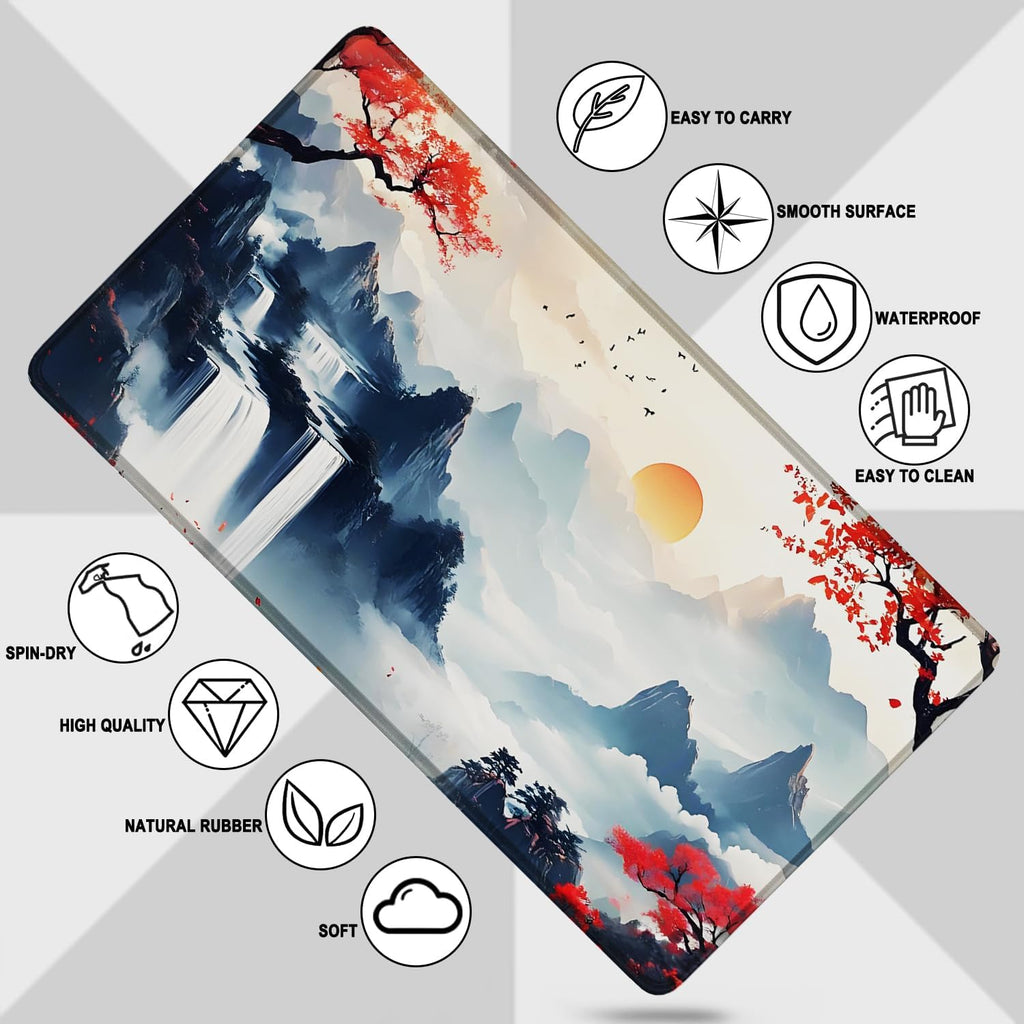 Large Gaming Mousepad, Waterproof Extra Large Mouse Pad with Stitched Edges, 31.5" x 15.7" Non-Slip Rubber Base Office Big Long Keyboard Pad for Office Gamer Home XXL, (Mountains Waters) - Image 5