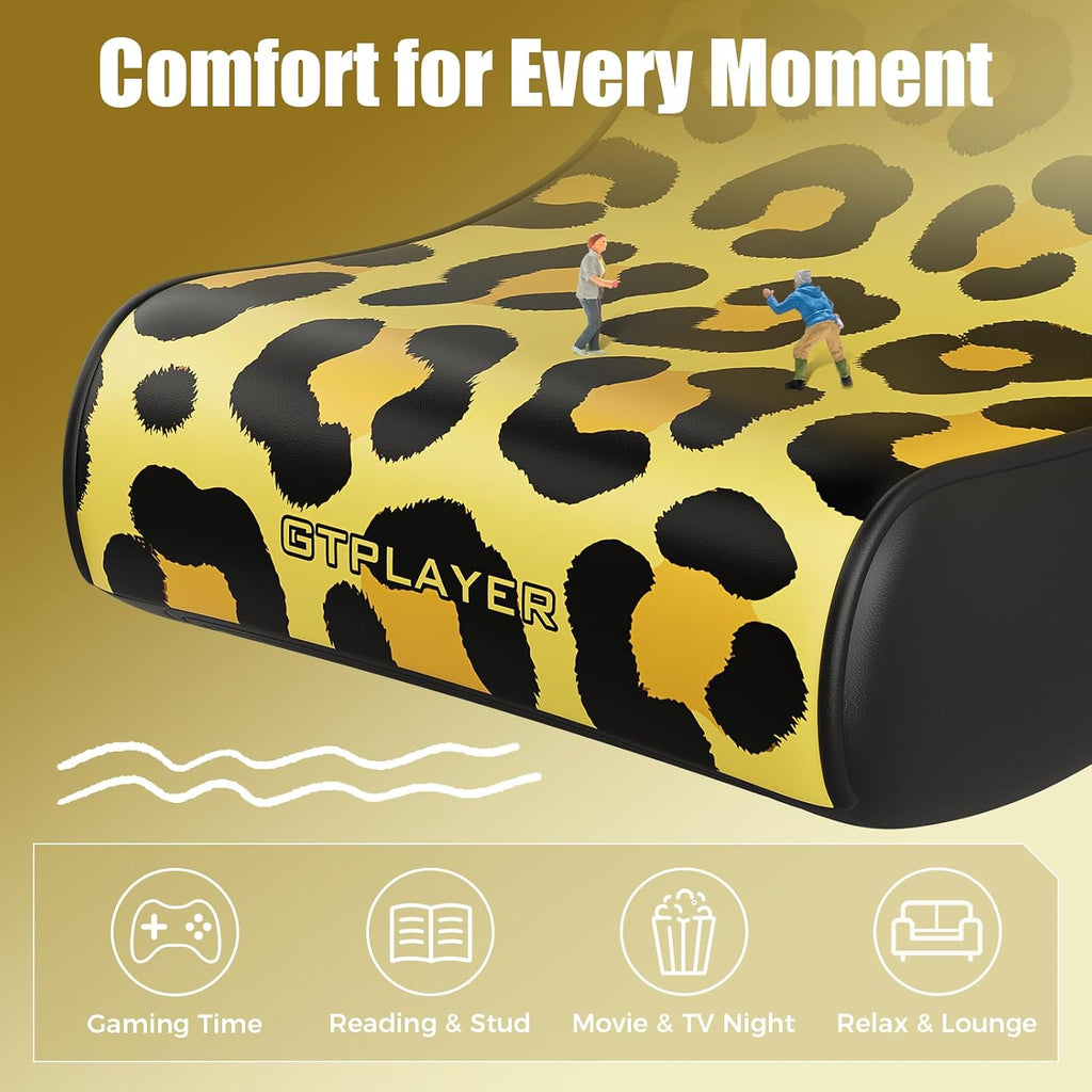 GTPLAYER Gaming Floor Rocking Chair – Rocker Floor Game Chair with Angle Limiter, Compact & Lightweight Game Seat, Yellow Leopard Patterned - Image 7