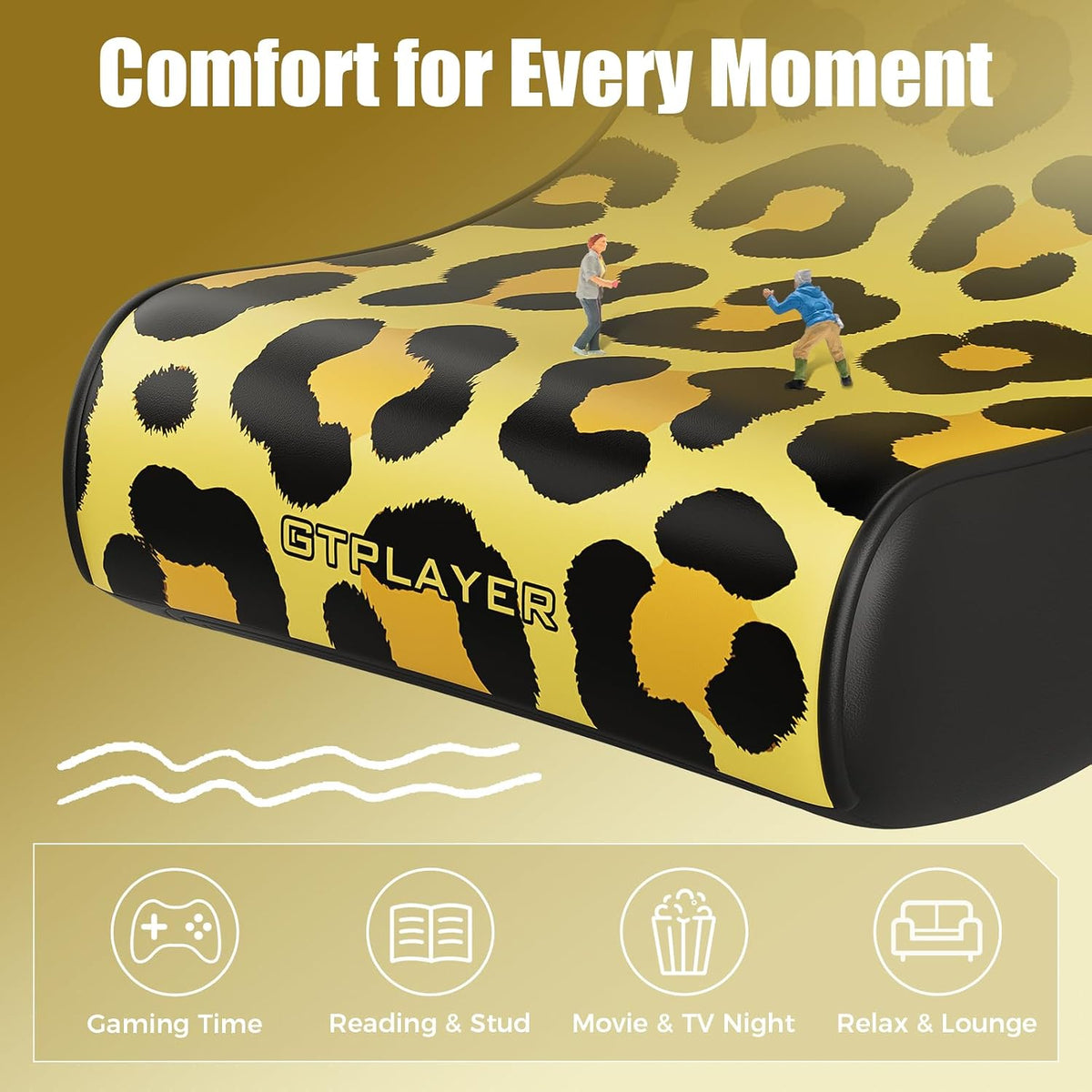 GTPLAYER Gaming Floor Rocking Chair – Rocker Floor Game Chair with Angle Limiter, Compact & Lightweight Game Seat, Yellow Leopard Patterned - Image 7