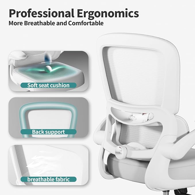 TRALT Office Chair - Ergonomic Desk Chair with Adjustable Lumbar Support, Mesh Computer Chair, Executive Chair for Home Office Comfortable Lumbar Support (1, White White) - Image 3