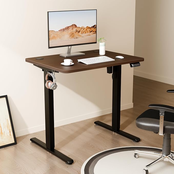 Small Standing Desk, 32"x24" Height Adjustable Sit-Stand Office, Walnut | Electric Adjustable Standing Desk, Sit to Stand Computer Office Desk with Splice Board, Memory Preset, Lifts 28.7''-46.5" - Image 8