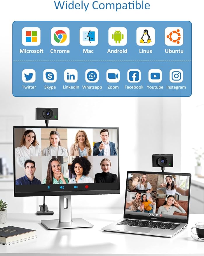 Webcam for PC, Streaming Camera, Web Camera for Desktop/Laptop Computer Webcam with Microphone, Plug and Play USB Web Cam with Bracket, Manual Focus, for Live Streaming, Video Calls - Image 7