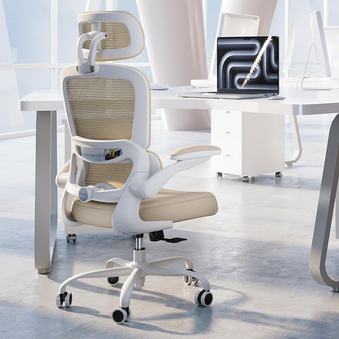 TRALT Office Chair Ergonomic Desk Chair - Gaming Chair with Lumbar Support | 330 LBS Home Office Desk Chairs with Headrest, Reading Chair with Flip-up Armrests, Comfortable Computer Chairs (1, Beige) - Image 9