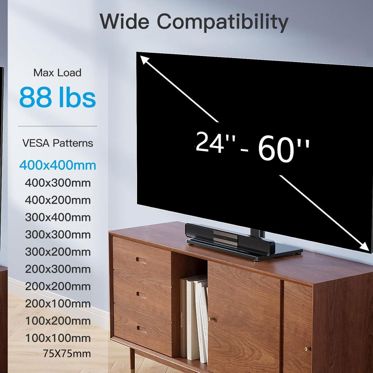 PERLESMITH Universal TV Stand Legs for 24-60 inch TVs to 88lbs with Mount - Image 2
