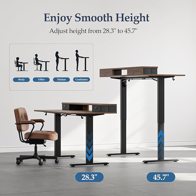 Klicelor 48 x23 Inch Electric Standing Desk with Drawers, Adjustable Height Small Sit Stand Desk for Home Office, Compact Computer Workstation with Storage– Dark Walnut - Image 5