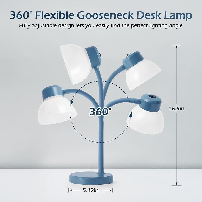 Desk Lamps for Home Office,Small LED Reading Lamp,5000K Eye-Care Desk Light | Desk Lamps for College Dorm, Kids Study Table, Bedroom , Flexible Gooseneck, Compact Small Table Lamp, Space-Saving Design - Image 2