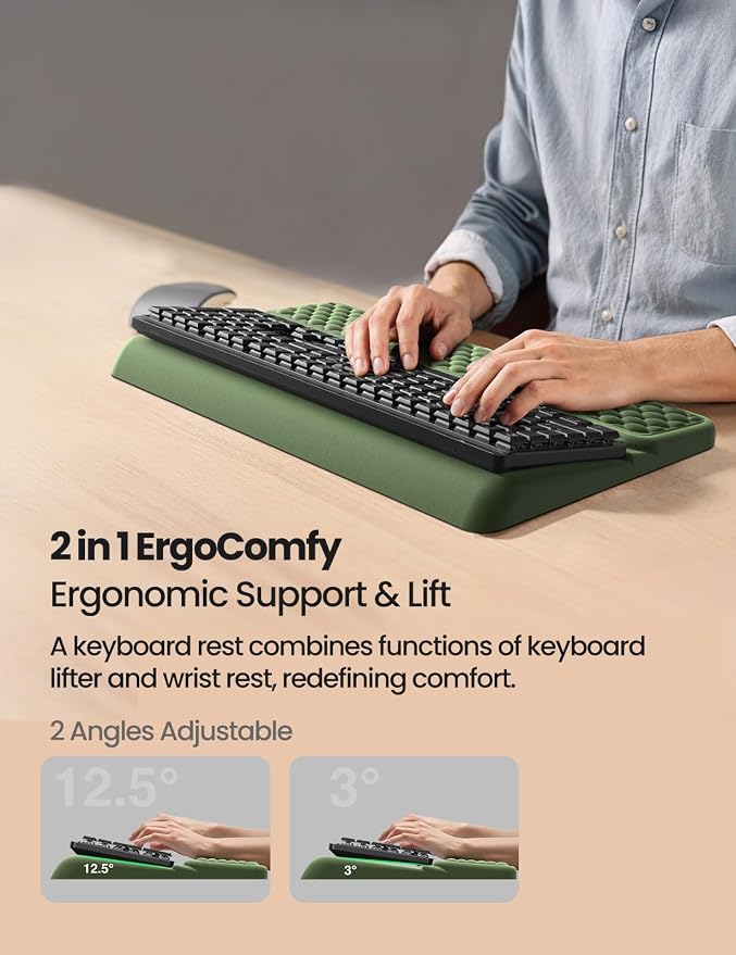 Vaydeer Wrist Rest with Keyboard Stand, Computer Wrist Support Pad, Ergonomic Keyboard Riser Holder Lifter Tray with Wrist Pad, Soft Memory Foam Desk Cushion, Palm Hand Typing for Office Home School - Image 5
