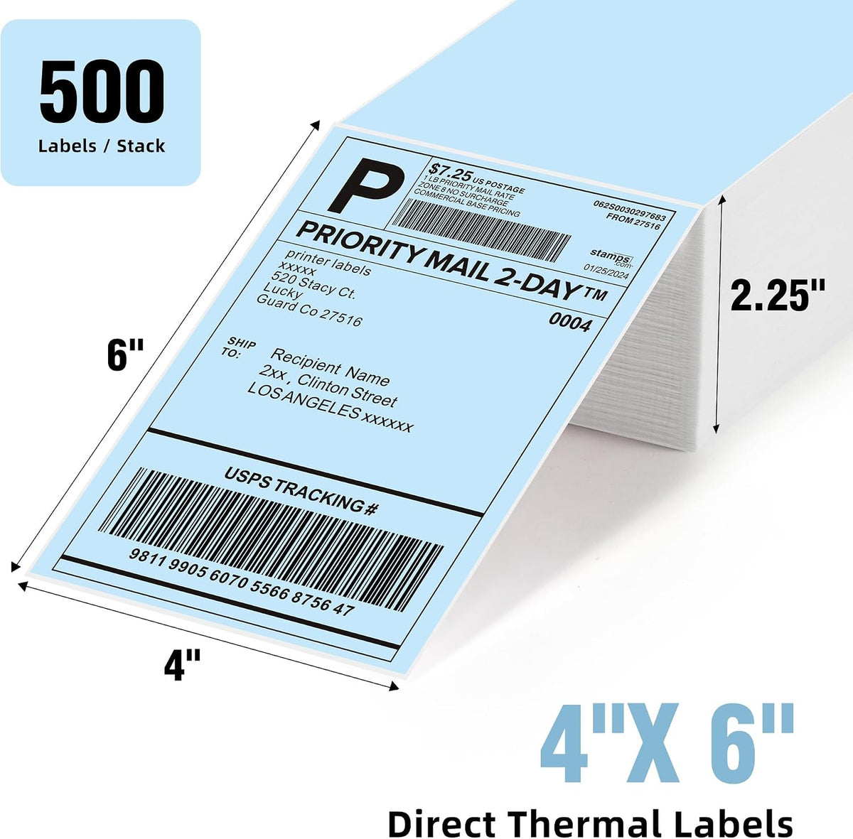 4"x6" Blue Direct Thermal Labels, 500 Fanfold Shipping & Address Label Paper, Self-Adhesive Stickers for Thermal Printer, 1 Stack - Image 2