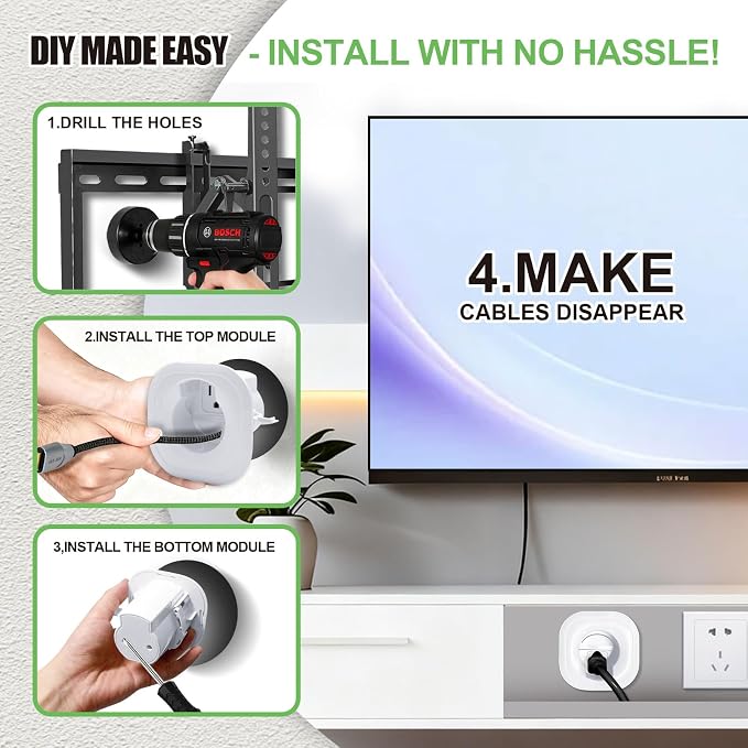 in-Wall Cable Management Kit, Wire Manager for Power and Low Voltage Cables, Tv Cord Hider for Wall-Mounted Tvs, Tv Cable Concealment Kit with Hole Saw Drill Bit Attachment - Image 7
