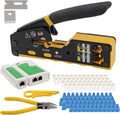 AITRIP Pass Through RJ45 Crimp Tool Kit Ethernet Crimper CAT5 Cat5e Cat6 Crimping Tool Kit with Network Cable Tester, 50PCS Cat6 Connectors, 50PCS Boots, Mini Cable Stripper by AITRIP