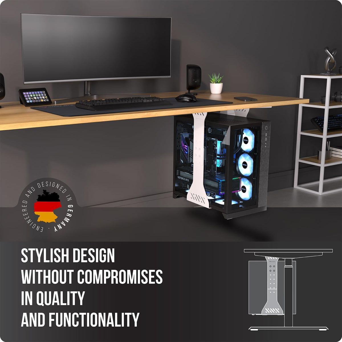 Heavy Duty under desk PC holder – Adjustable and up to 77 lbs load capacity - Image 2