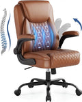 GTPOFFICE Executive Office Chair with Comfortable Lumbar Support, Ergonomic Gaming Chair with Flip-up Armrests & Zoned Pressure-Relief Cushion, Comfy PU Leather Desk Chair, Brown by GTPOFFICE
