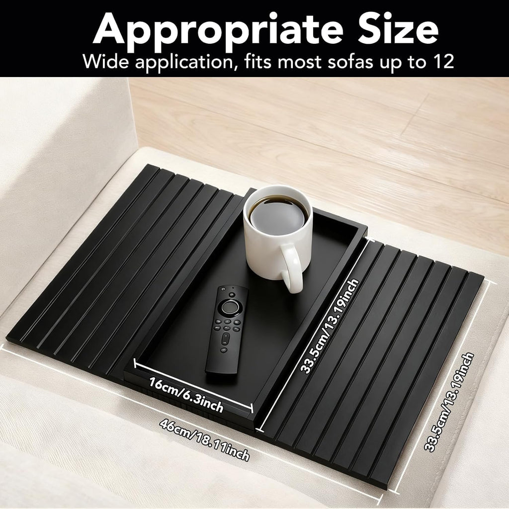 Bamboo Couch Arm Tray, Foldable Sofa Tray Table for Couch, Anti-Falling Sofa Cup Holder, Portable Sofa Arm Chair Table for Drink,Cups, Eats，Snacks, Phone, Remote, Black - Image 2