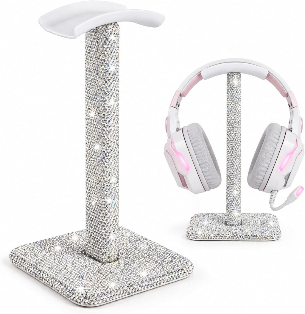 Headphone Stand for Desk, Silver Rhinestone Crystal Headset Holder by Pulchrum