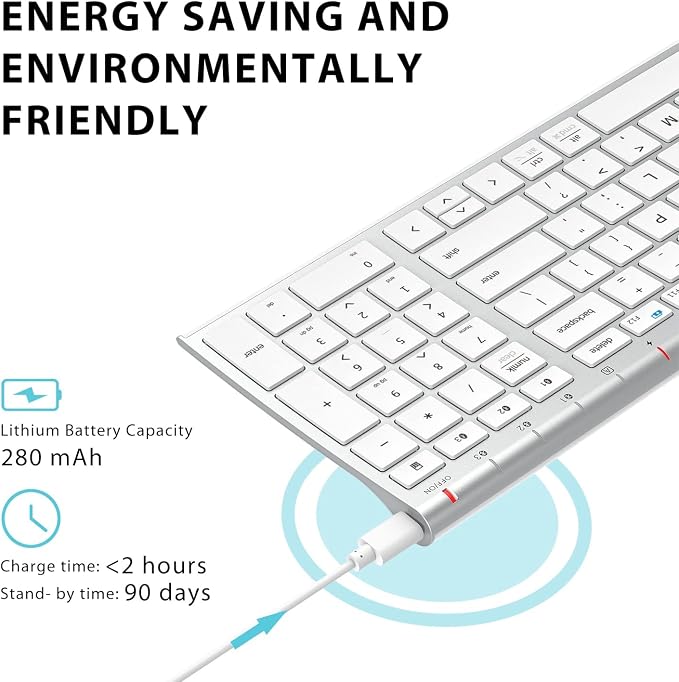 iClever BK10 Bluetooth Keyboard, Universal Bluetooth 5.1 Wireless Keyboard with Number Pad, Ergonomic Design, Multi-Device Compatibility, Stable Connection for Mac, iPad, iPhone, Android, Windows | Stable Connection for Mac,Windows,iPad,iPhone,Android - Image 6