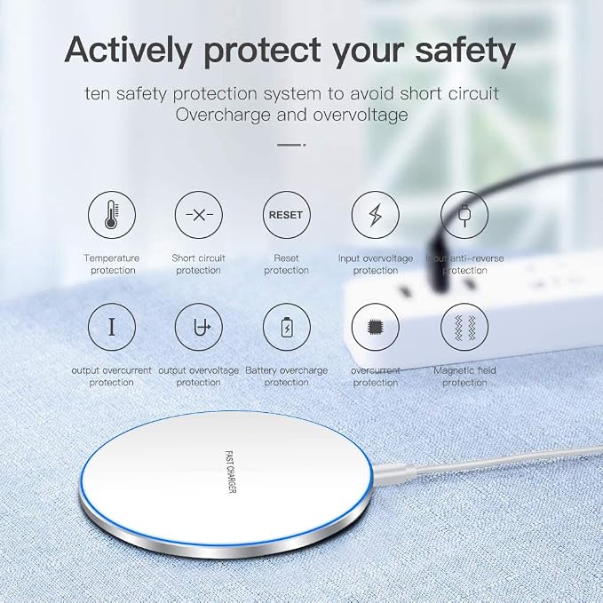 Fast Wireless Charger,20W Max Wireless Charging Induction Pad,White | Metal Frame Ultra Slim Design,[20W SUPER Fast Charging] Compatible with iPhone 17-11/Airpods,Samsung Galaxy/Buds,LG/Pixel - Image 7