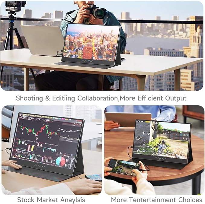 AYY Portable Monitor for Laptop 15 Inch, FHD 1080P USB-C HDMI Travel Monitor External for Computer, Second Display HDR IPS Gaming Monitor Extender for PC MAC Phone PS4/5 Xbox Switch, Built-in Speakers - Image 3