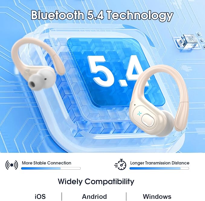 Wireless Earbuds 75H Bluetooth 5.4 Sport Headphones with Earhooks, Camel | IPX7 Waterproof In-ear Buds Feature ENC Noise Cancelling Mic & Deep Bass. Stereo Sound Device for Gym Running Workout - Image 4