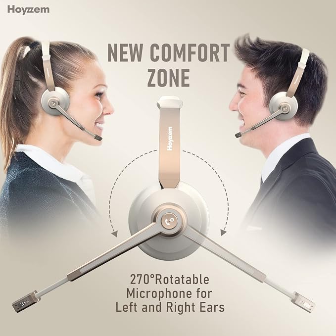 Bluetooth Headset, Wireless Headphones with Microphone Noise Canceling & USB Dongle, V5.0 Trucker Bluetooth Headset with Mic Mute & Charge Dock for PC/Laptop/Phone/Meeting/CallCenter/Office Gold - Image 3