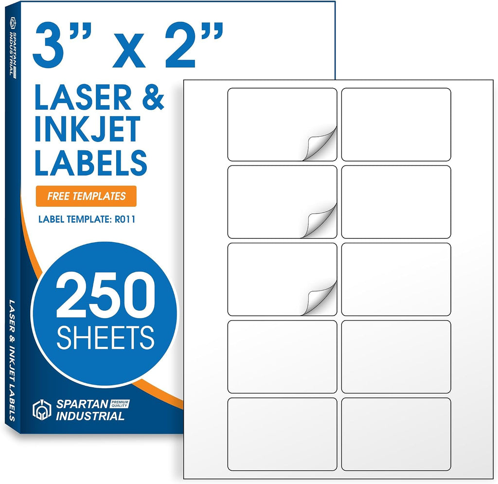 3" X 2" Matte White Printable Shipping Labels (250 Sheets, 2500 Stickers) by Spartan Industrial