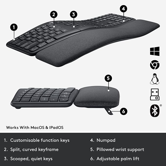 Logitech Ergo K860 Split for Business Wireless Keyboard - Graphite | Split layout, for business, secured Logi Bolt, Bluetooth, Windows/Mac/Chrome/Linux compatible, globally certified - Image 6