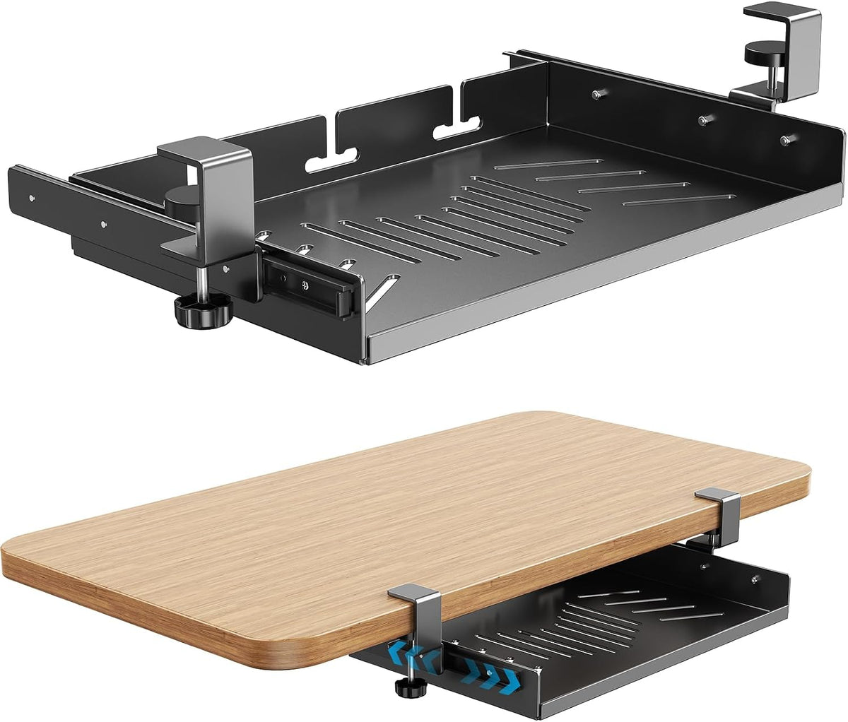 BYMECOST Sliding No Drill Under Desk Laptop Mount, Metal Storage Shelf by BYMECOST